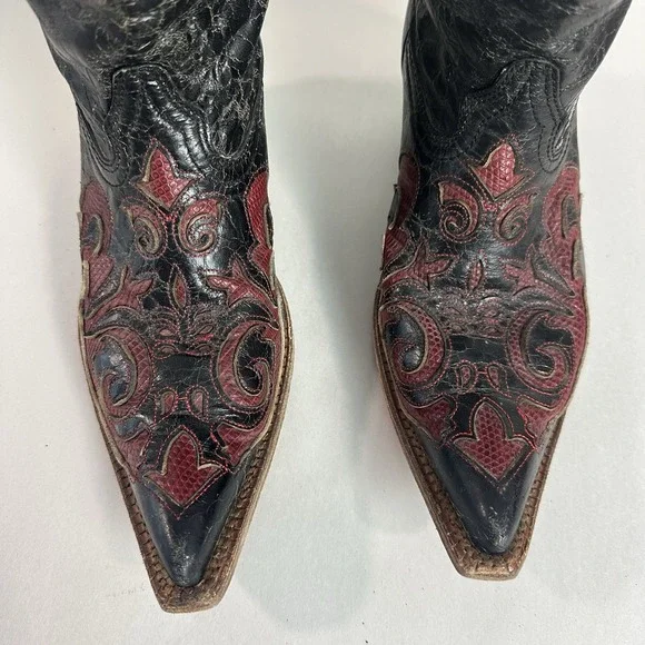 Corral Vintage Black Leather Lizard Inlay Cowboy C2115 Boots Womens Size 7.5 - Picture 12 of 16